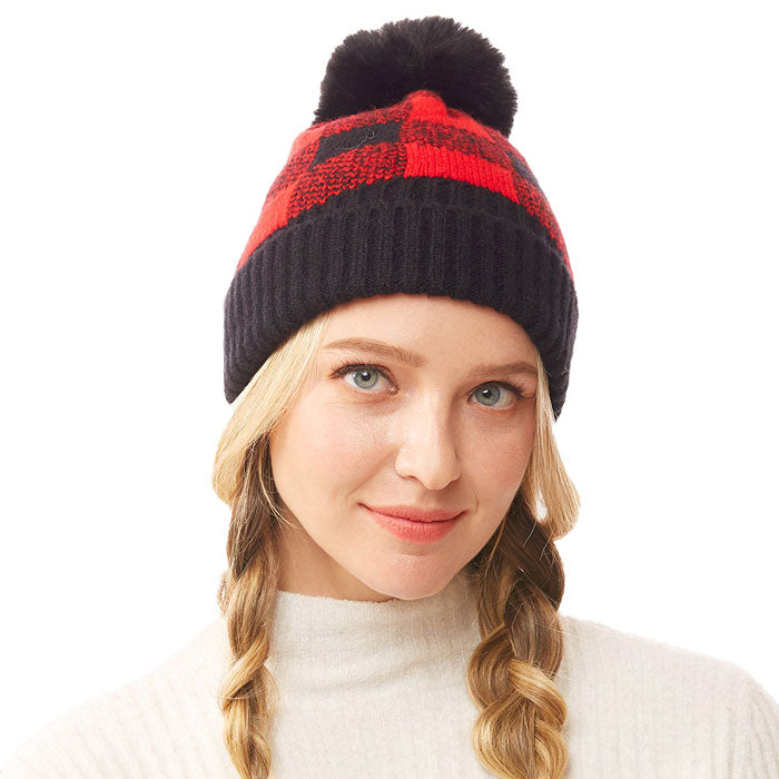 Red Buffalo Check Knit Pom Pom Beanie Hat. Before running out the door into the cool air, you’ll want to reach for these toasty beanie to keep your hands incredibly warm. Accessorize the fun way with these beanie , it's the autumnal touch you need to finish your outfit in style. Awesome winter gift accessory!