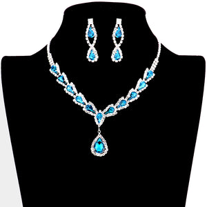 Teardrop Stone Accented Rhinestone Necklace Earring Set