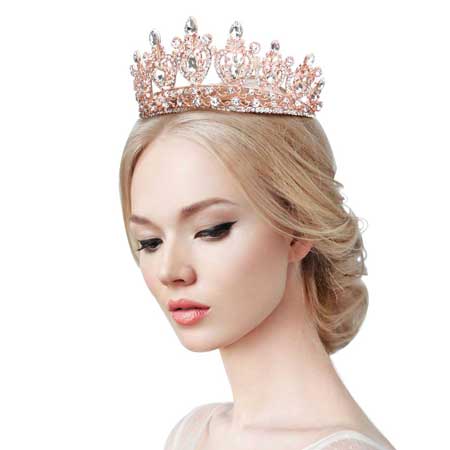 Rose Gold Multi Stone Embellished Queen Tiara. Perfect for adding just the right amount of shimmer & shine, will add a touch of class, beauty and style to your wedding, prom, special events, embellished glass Stone to keep your hair sparkling all day & all night long. Suitable for Wedding, Engagement, Prom, Dinner, Birthday.