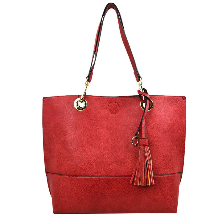 Red 2 N 1 Womens Reversible Tote Shoulder Handbag. Handbag has plenty of room to fit all your items, also comes with a removable insert bag that doubles as lining to the bag, or can be removed and worn as a crossbody bag. Great for different activities including quick getaways, long weekends, picnics, beach or even to go to the gym!  Easy to carry with you in your hands or around your shoulders. This 2 in 1 tote bag is just what the boss lady needs!