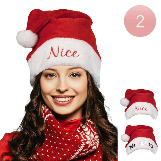 Red 2PCS Nice Naughty Message Christmas Santa Hat, is a unique and beautiful Christmas santa hat that will make you stand out and keeps you perfectly warm and toasty while running out into the cool air protecting you from chill and dust. It perfectly fits your head and you can adjust as per your need. An awesome winter gift accessory for Birthday, Christmas, Stocking Stuffer, Secret Santa, Holiday, Anniversary, Valentine's Day, etc. Stay absolutely toasty this winter!