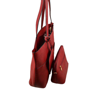 Red 3 In 1 Large Soft  Leather Women's Tote Handbags, There's spacious and soft leather tote offers triple the styling options. Featuring a spacious profile and a removable pouch makes it an amazing everyday go-to bag. Spacious enough for carrying any and all of your outgoing essentials. The straps helps carrying this shoulder bag comfortably. Perfect as a beach bag to carry foods, drinks, big beach blanket, towels, swimsuit, toys, flip flops, sun screen and more.