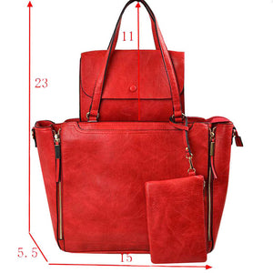 Red 3 in 1 Side Zipper Women's Handbag set. Ideal for parties, events, holidays, pair these handbags with any ensemble for a polished look. Versatile enough for using straight through the week, perfect for carrying around all-day. Great Birthday Gift, Anniversary Gift, Mother's Day Gift, Graduation Gift, Valentine's Day Gift. Wear as a crossbody, shoulder bag, or hand carry for your favorite look. 