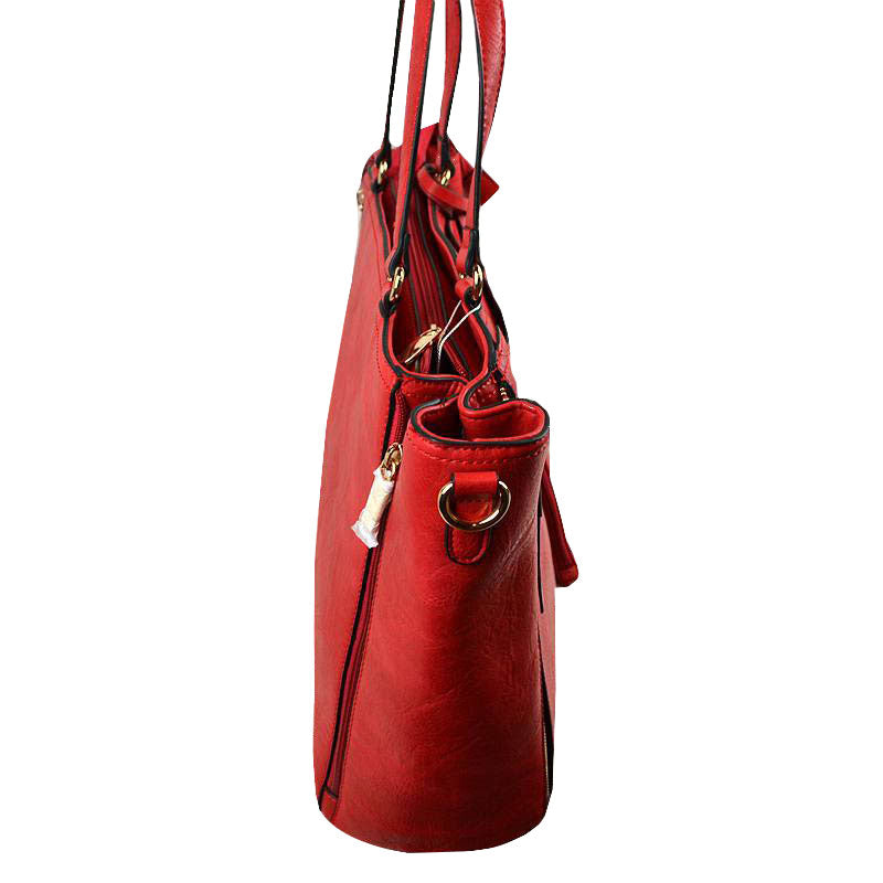 Red 3 in 1 Side Zipper Women's Handbag set. Ideal for parties, events, holidays, pair these handbags with any ensemble for a polished look. Versatile enough for using straight through the week, perfect for carrying around all-day. Great Birthday Gift, Anniversary Gift, Mother's Day Gift, Graduation Gift, Valentine's Day Gift. Wear as a crossbody, shoulder bag, or hand carry for your favorite look. 