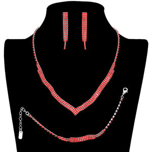 Red 3PCS 3Rows Crystal Rhinestone Necklace Jewelry Set. These gorgeous Rhinestone pieces will show your class in any special occasion. The elegance of these Crystal goes unmatched, great for wearing at a party! . Perfect for adding just the right amount of glamour and sophistication to important occasions. These classy necklaces are perfect for Party, Wedding and Evening. Awesome gift for birthday, Anniversary, Valentine’s Day or any special occasion.