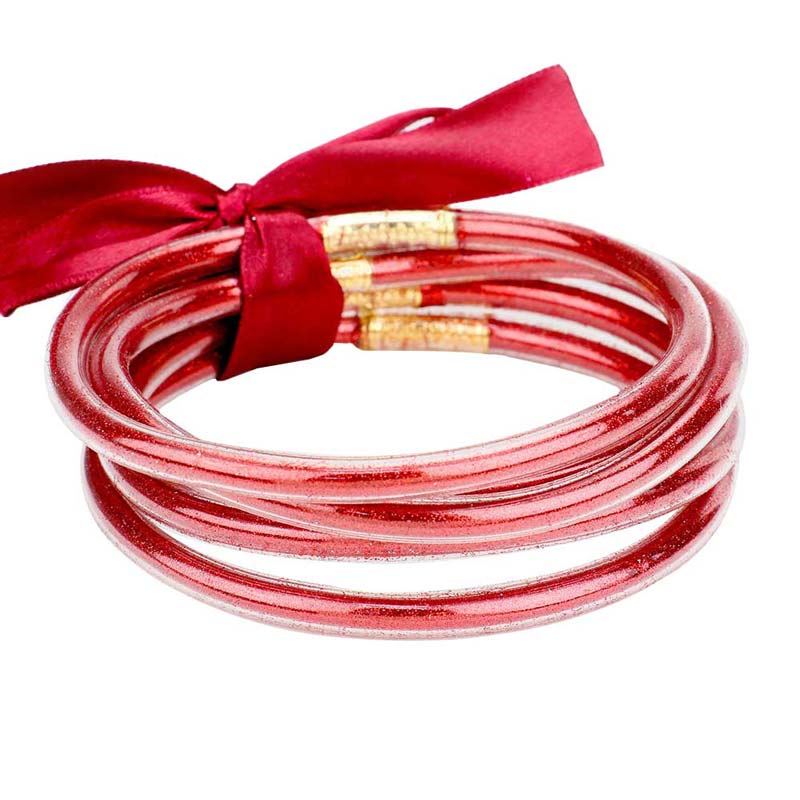 Red 5PCS - Glitter Jelly Tube Bangle Bracelets, Perfect decoration as a formal or casual wear at a party, work or shopping for ladies and girls to wear. The bracelet is filled with enough glitter, it's sparkled in the light. Beautiful bracelets will help you get more compliments in your everyday wear. This bangles is an exquisite gift for ladies and girls during different occasions, such as birthday, anniversary, Valentine's Day, Christmas and other special days.