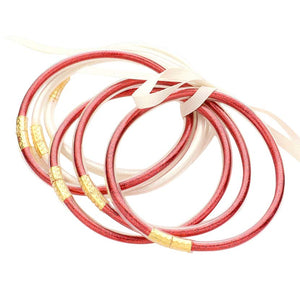 Red 6PCS Glitter Jelly Tube Bangle Bracelets, are a beautiful & unique collection to your attire to make your look more attractive. Wear these beautiful glitter bracelets as formal or casual wear to make you stand out at a party, work, or shopping. The bracelet is filled with enough glitter & it sparkles in the light. These beautiful bracelets will help you to get more compliments on your everyday wear