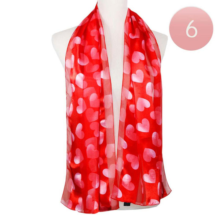 Red 6PCS Satin Striped Heart Patterned Scarves, Accent your look with this soft, highly versatile scarf. These heart-patterned scarves are great for daily wear to protect you against chill & dust. Satin striped style scarf has different color variations to give you the option of choosing your own. It amps up the glamour with a plush material that feels amazing and snuggled up against your cheeks. 