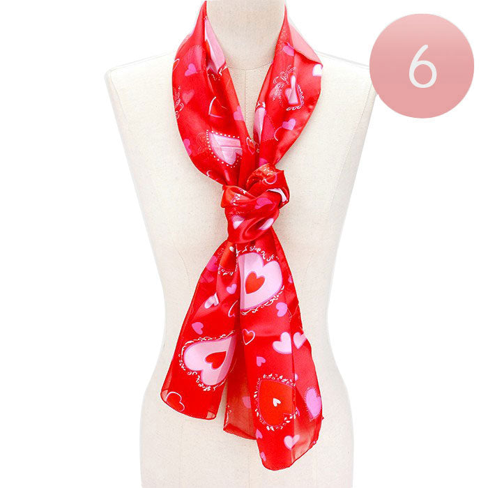 Red  6PCS Silk Feel Satin Striped Heart Pattern Print Scarves, Accent your look with this soft, highly versatile scarf. Great for daily wear in the cold winter to protect you against chill, classic infinity-style scarf. Perfect Gift for Wife, Mom, Birthday, Holiday, Anniversary, Fun Night Out, Valentine's Day Gift.