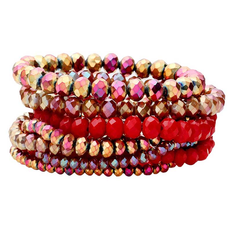Red 9PCS Faceted Bead Stretch Bracelets, a timeless treasure, coordinate this 9 pieces Beaded  bracelet with any ensemble from business casual to everyday wear. Beautiful faceted Beads which are a perfect way to add pop of color and accent your style. Adds a touch of nature-inspired beauty to your look. Make your close one feel special by giving this faceted bracelet as a gift and expressing your love for your loved one on special day.