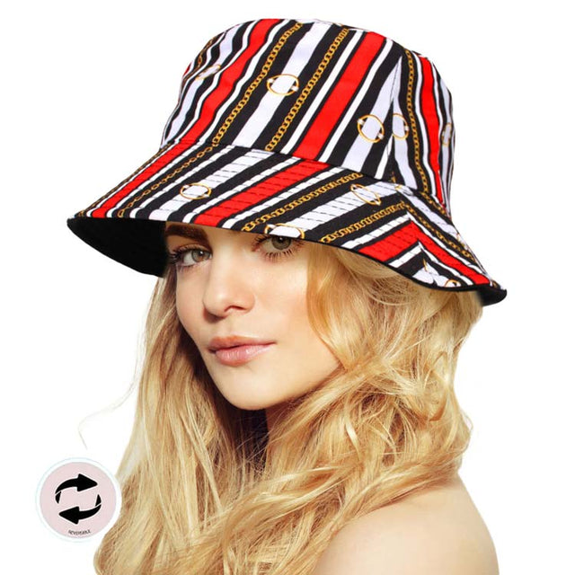 Red Attractive Reversible Chain Patterned Bucket Hat, Keep your styles on even when you are relaxing at the pool or playing at the beach. Large, comfortable, and perfect for keeping the sun off of your face, neck, and shoulders. Perfect gifts for Christmas, holidays, Valentine‚Äö√Ñ√¥s Day, or any meaningful occasion.
