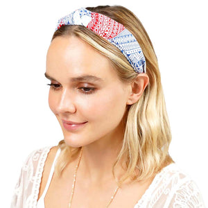 Red Aztec Patterned Burnout Knot Headband, this headband with a beautiful Aztec pattern creates a natural look while perfectly matching your color with the easy-to-use knot headband. Adds a super neat and trendy knot to any boring style. Be the ultimate trendsetter wearing this chic headband with all your stylish outfits! 