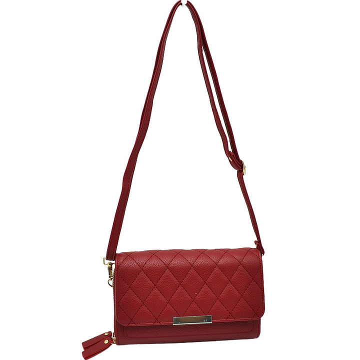 Red Beautiful Minimalist PU Lather Quilted Flap Bag, This cross-body bag is a stylish day-to-night accessory. It's a simple but eye-catching accessory to enrich your look with any outfit. The outer is adorned with quilting and stamped with branded hardware and you'll find a roomy compartment inside complete with a zipped pocket. Versatile enough for wearing straight through the week, perfectly lightweight to carry around all day.