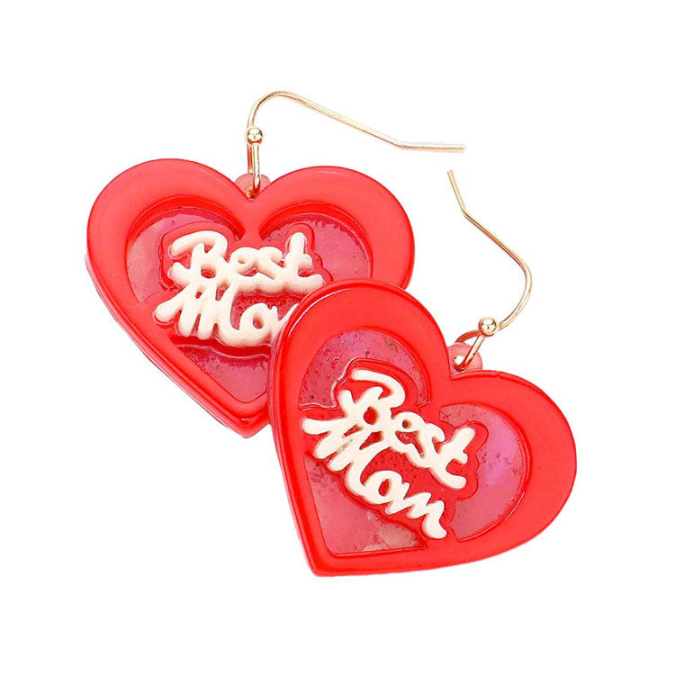 Red Best Mom Message Resin Heart Dangle Earrings. Make your mom feel special with this gorgeous Infinity earrings gift.  Designed to add a gorgeous stylish glow to any outfit. Show mom how much she is appreciated & loved. Look like the ultimate fashionista with these Earrings! It will be your new favorite accessory. Perfect Birthday Gift, Mother's Day Gift, Anniversary Gift, Graduation Gift, Prom Jewelry, Just Because Gift, Thank you Gift.