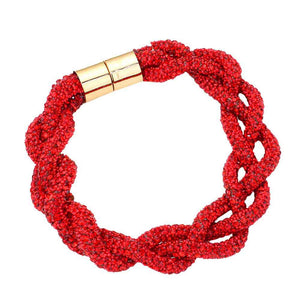Red Bling Braided Magnetic Bracelet, Glam up your look with this Magnetic bracelet featuring an alluring braided mesh design and high polish finish for extra sheen. The magnet clasp keeps the bracelet secure on your wrist and makes it easy to wear and take off. This wide braided bracelet works well as a statement jewelry piece. Awesome gift for birthday, Anniversary, Valentine’s Day or any special occasion.