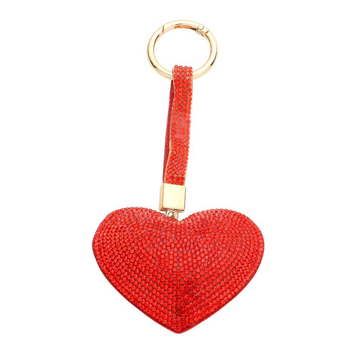 Bling Heart Bag Charm Key Chain Keychain - Red