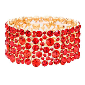 Red Bubble Round Stone Cluster Evening Stretch Bracelet, Get ready with these stretch Bracelets to receive the best compliments on any special occasion. Put on a pop of color to complete your ensemble and make you stand out on special occasions. Perfect for adding just the right amount of shimmer & shine and a touch of class to special events.  This evening bracelet is just what you need to update your wardrobe. Perfect gift for Birthdays, Anniversaries, Mother's Day, Thank you, etc.