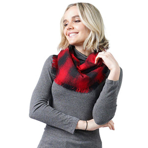 Red Buffalo Check Infinity With Frayed Edge. This timeless scarf is Soft, Lightweight and Breathable Fabric, Close to Skin, Comfortable to Wear. Keeps you warm and toasty in the cold weather. You can throw it on over so many pieces elevating any casual outfit! A perfect gift for Wife, Mom, Birthday, Holiday, Christmas, Anniversary, Fun Night Out. Great for daily wear in the cold winter to protect you against the chill. Enjoy the winter with enhanced luxe!