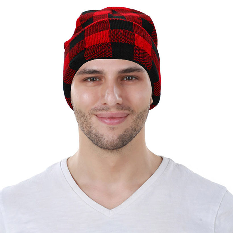 Red Buffalo Check Patterned Knit Beanie Hat, Before running out the door into the cool air, you’ll want to reach for these toasty beanie to keep your hands warm. Accessorize the fun way with these beanie, it's the autumnal touch you need to finish your outfit in style. Awesome winter gift accessory!