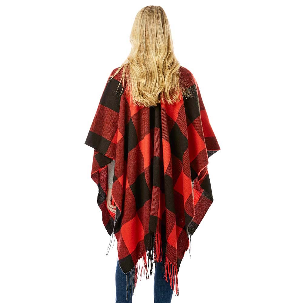 Red Buffalo Plaid Ruana, is a beautiful addition to your attire that will amp up your beauty with perfect warmth on winter and cold days. This nice buffalo plaid ruana is on trend and keeps you warm and toasty. You can throw it on over so many pieces elevating any casual outfit! Lightly ribbed soft-touch in beautiful buffalo plaid that is perfect for layering. Happy winter!