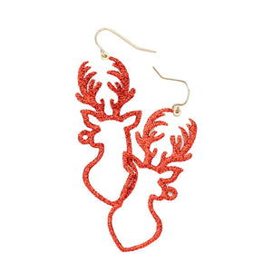 Red Christmas Fish Hook Back Glitter Rudolph Dangle Earrings. Get ready with these bright earrings, put on a pop of color to complete your ensemble. Perfect for adding just the right amount of shimmer & shine and a touch of class to any event. Perfect Birthday Gift, Anniversary Gift, Mother's Day Gift, Graduation Gift.