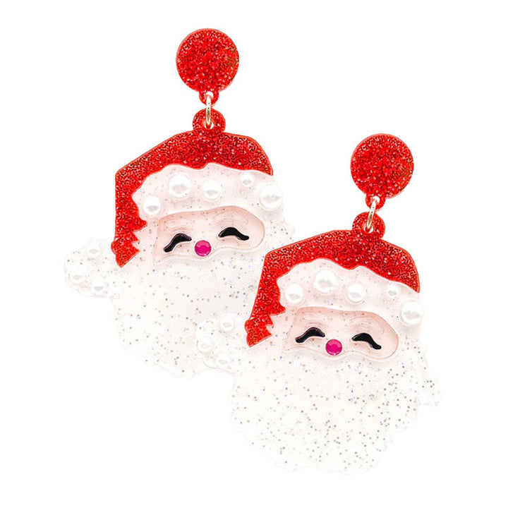 Red Christmas Pearl Embellished Glitter Resin Santa Claus Dangle Earrings. Get ready with these bright post back earrings, add a pop of color to your ensemble. Perfect for adding just the right amount of shimmer & shine and a touch of class to special events. Perfect Birthday Gift, Anniversary Gift, Mother's Day Gift.