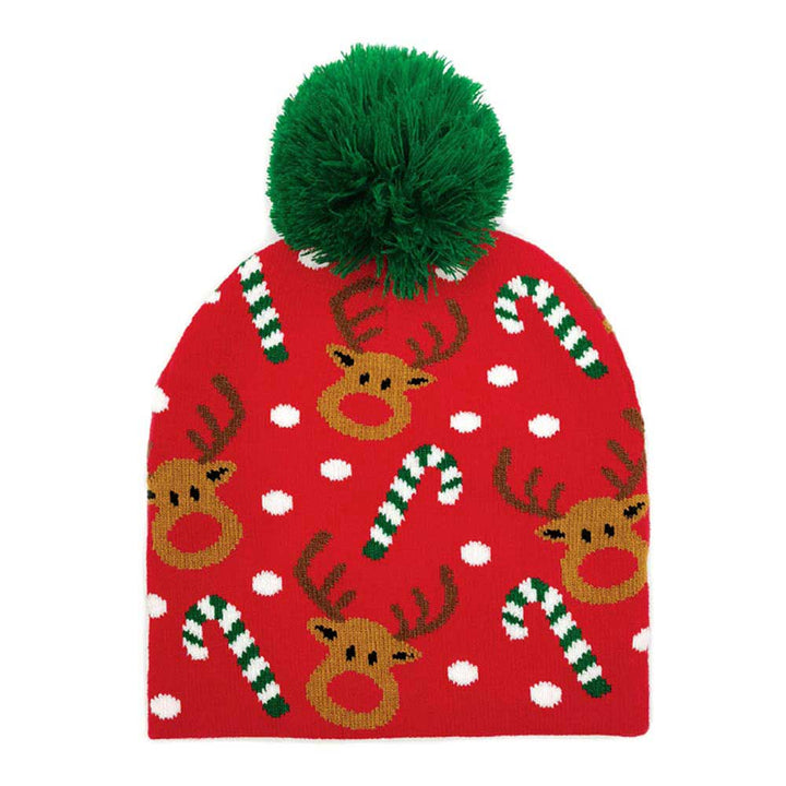 Red Christmas Reindeer Candy Cane Pom Knit Beanie Hat, The Christmas reindeer themes beanies are so adorably and fun. Let's Celebrate the holiday season as soon as the temperature drops with this festive hats. Whether it's a chic holiday dress or dressing up as an elf, this hat is versatile. A super cute and stylish way to show your holiday spirit with a Christmas accent added to any outfit. Excellent winter gift accessory! Perfect Gift Birthday, Christmas, Stocking Stuffer, Secret Santa etc.