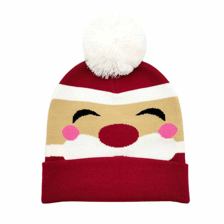 Red Christmas Santa Pom Knit Beanie Hat, The beautiful soft beanie hat with Santa face pom for women winter, fashion and cute, you can match it with different styles of clothing. Whenever you wear this beanie hat with a Christmas Santa face design, you'll look like the ultimate fashionista to drag the crowd's attraction at the Christmas party. It's the autumnal touch you need to finish your outfit in style. Excellent winter gift accessory! Perfect Gift Birthday, Christmas