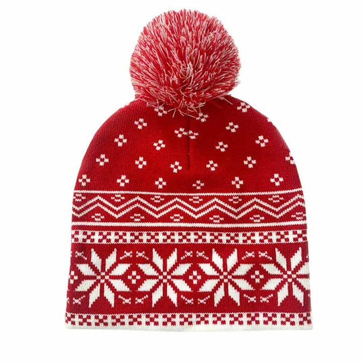 Red Christmas Snowflake Pom Knit Beanie Hat, The beautiful soft beanie hat with snowflake pattern for women winter, fashion and cute, you can match it with different styles of clothing. Christmas snowflake design will make you the focus of the crowd. A super cute and stylish way to show your holiday spirit with a Christmas accent added to any outfit. Excellent winter gift accessory! Perfect Gift Birthday, Christmas, Stocking Stuffer, Secret Santa, Holiday, Anniversary, Valentine's Day, etc. 