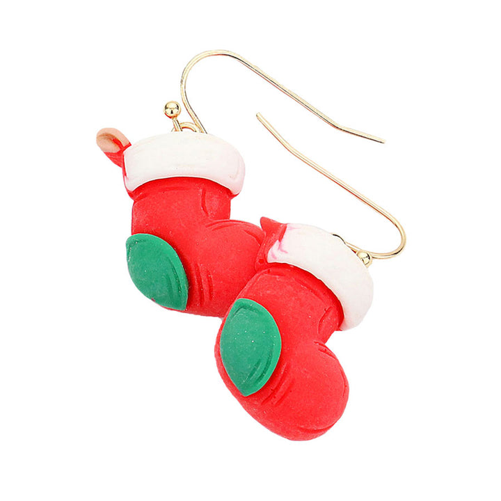 Red Christmas Socks Polymer Clay Dangle Earrings. Beautifully crafted design adds a gorgeous glow to any outfit with Christmas theme. Get into the Christmas spirit with our gorgeous Christmas dangle earrings, Bright design with Christmas themed colors and pattern will the perfect choice to your Christmas costumes. Ideal gift for you loved ones, girlfriend, wife, daughter, sisters, share with your family on Christmas.