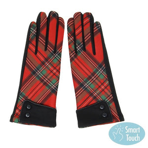 Red Classic Checkered Detail Buttoned Cuff Winter Smart Touch Tech Gloves, gives your look so much eye-catching texture w cool design, a cozy feel, fashionable, attractive, cute looking in winter season, these warm accessories allow you to use your phones. Perfect Birthday Gift, Valentine's Day Gift, Anniversary Gift, Just Because Gift