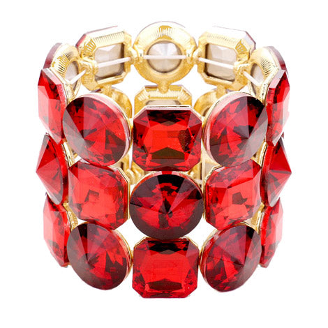 Red Crystal Bracelet Glass Stone Stretch Bracelet exquisite, sparkling, dare to dazzle with this bejeweled bracelet, just the right fit for outfit from T-shirt to a cocktail Dress. Ideal piece for any special occasion, wedding, prom, night out. Perfect Birthday Gift, Valentine's day Gift, Mother's Day Gift, Love you Gift