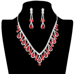 Red Crystal Rhinestone Teardrop Necklace Clip on Earring Set, beautifully crafted design adds a gorgeous glow to any outfit to show your ultimate class. Jewelry that fits your lifestyle with the perfect look! The perfect accessory for adding just the right amount of shimmer and a touch of class to special events. It's perfectly lightweight so that it can be worn throughout the whole week. 