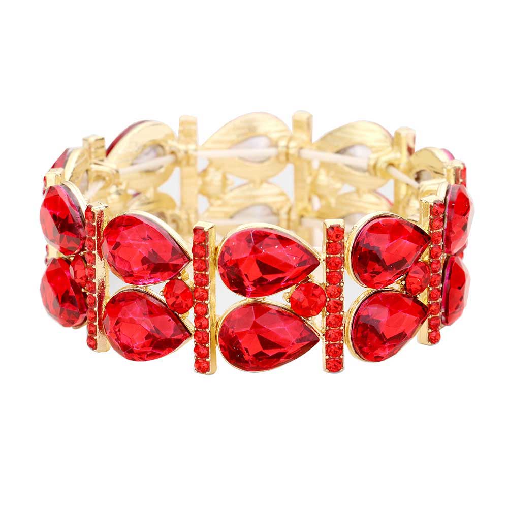 Red Crystal Teardrop Rhinestone Pave Stretch Evening Bracelet, put on a pop of color to complete your ensemble. Perfect for adding just the right amount of shimmer & shine and a touch of class to special events. Perfect Birthday Gift, Anniversary Gift, Mother's Day Gift, Graduation Gift, Prom Jewelry, Thank you Gift.