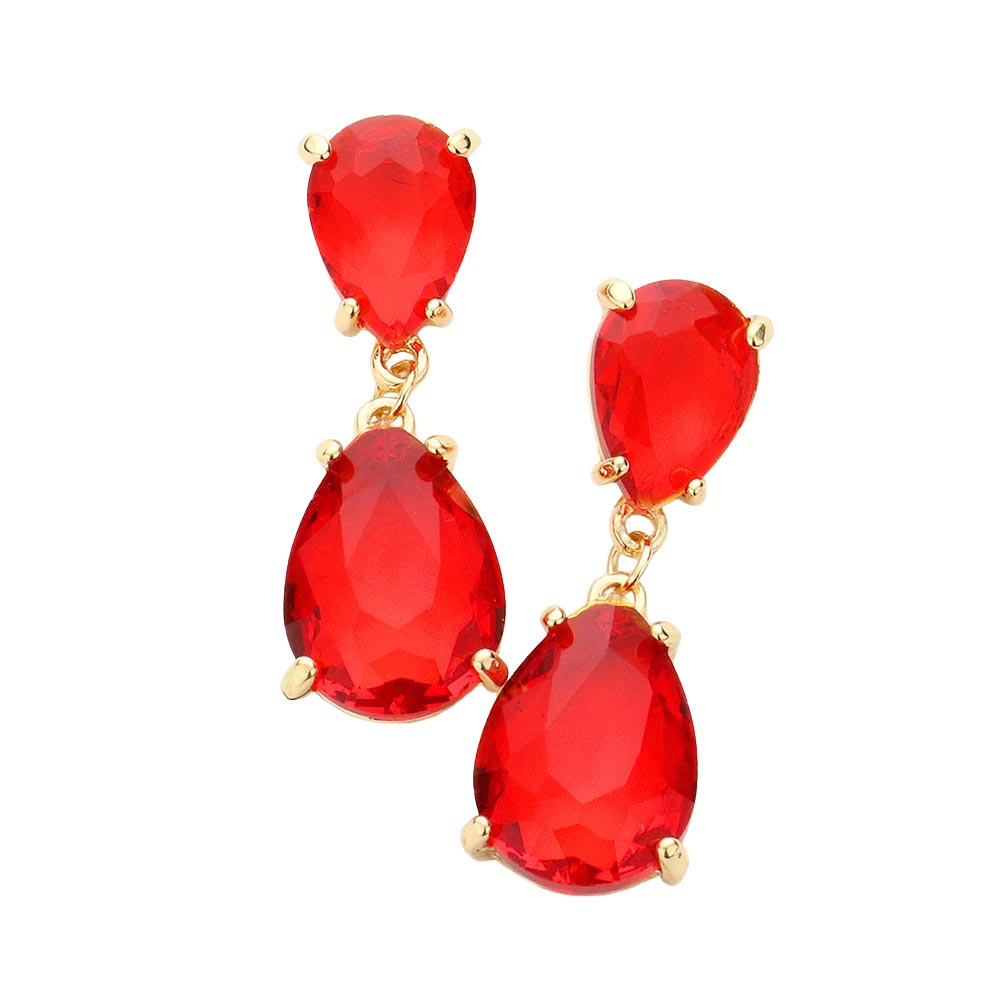 Red Double Teardrop Link Dangle Evening Earrings, Beautiful teardrop-shaped dangle drop earrings. These elegant, comfortable earrings can be worn all day to dress up any outfit. Wear a pop of shine to complete your ensemble with a classy style. The perfect accessory for adding just the right amount of shimmer and a touch of class to special events. Jewelry that fits your lifestyle and makes your moments awesome!