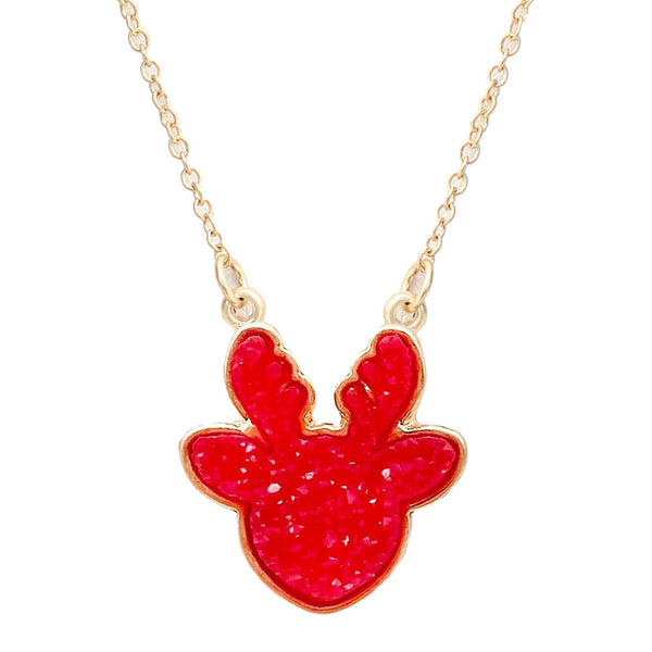 Red Druzy Reindeer Pendant Necklace. Beautifully crafted design adds a gorgeous glow to any outfit. Jewelry that fits your lifestyle! Perfect Birthday Gift, Anniversary Gift, Mother's Day Gift, Anniversary Gift, Graduation Gift, Prom Jewelry, Just Because Gift, Thank you Gift.