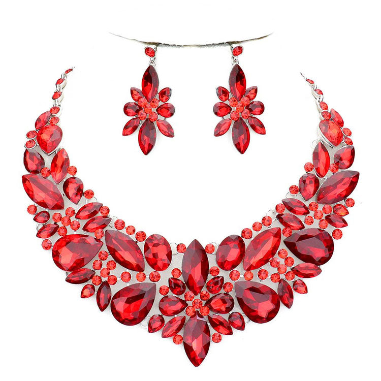 Red Elegant Special Occasion Multi Stone Evening Necklace. Beautifully crafted design adds a gorgeous glow to any outfit. Jewelry that fits your lifestyle! Perfect Birthday Gift, Anniversary Gift, Mother's Day Gift, Anniversary Gift, Graduation Gift, Prom Jewelry, Just Because Gift, Thank you Gift.