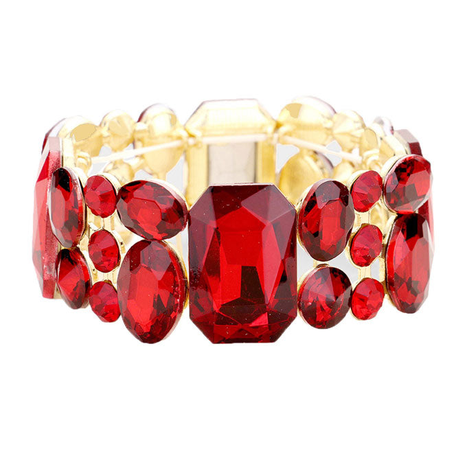 Red Emerald Cut Crystal Accented Stretch Evening Bracelet, Get ready with these Stretch Bracelet, put on a pop of color to complete your ensemble. Perfect for adding just the right amount of shimmer & shine and a touch of class to special events. Perfect Birthday Gift, Anniversary Gift, Mother's Day Gift, Graduation Gift.