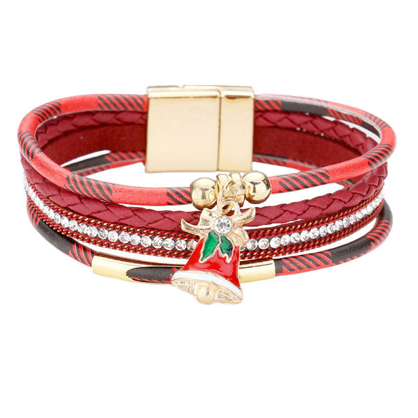 Red Enamel Christmas Wreath Charm Faux Leather Magnetic Bracelet, Get ready with these bright Bracelet, put on a pop of color to complete your ensemble. Perfect for adding just the right amount of shimmer & shine and a touch of class to special events. Perfect Birthday Gift, Anniversary Gift, Mother's Day Gift, Graduation Gift.