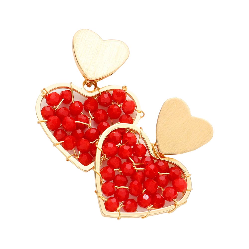 Red Faceted Bead Wrapped Heart Link Dangle Earrings, take your love for statement accessorizing to a new level of affection with these bead heart earrings. These Earrings is very perfect for your Valentine's day. These faceted heart earrings can be given as on Valentine's Day, anniversaries, or other meaningful festivals.