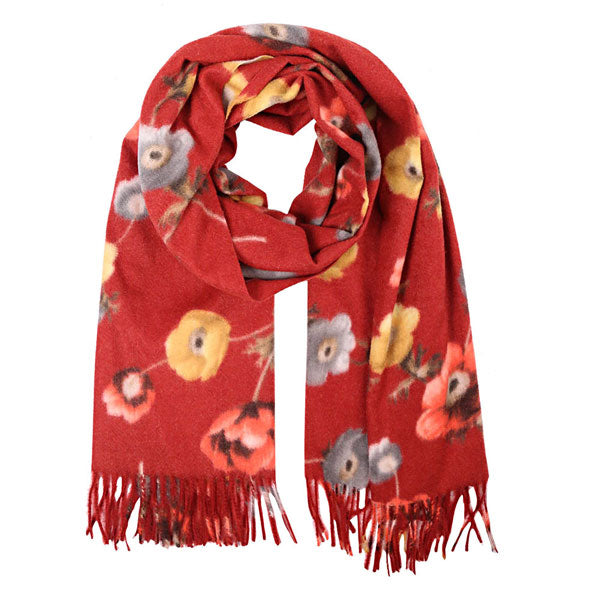 Red Fall Winter Fashionable Floral Fringe Scarf, on trend & fabulous, a luxe addition to any cold-weather ensemble. Great for daily wear in the cold winter to protect you against chill, classic infinity-style scarf & amps up the glamour with plush material that feels amazing snuggled up against your cheeks.