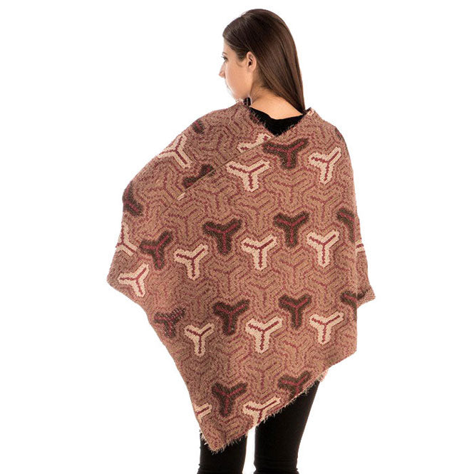 Red Winter Fall Patterned V-Neck Poncho, the perfect accessory, luxurious, trendy, super soft chic capelet, keeps you warm and toasty. You can throw it on over so many pieces elevating any casual outfit! Perfect Gift for Wife, Mom, Birthday, Holiday, Christmas, Anniversary, Fun Night Out