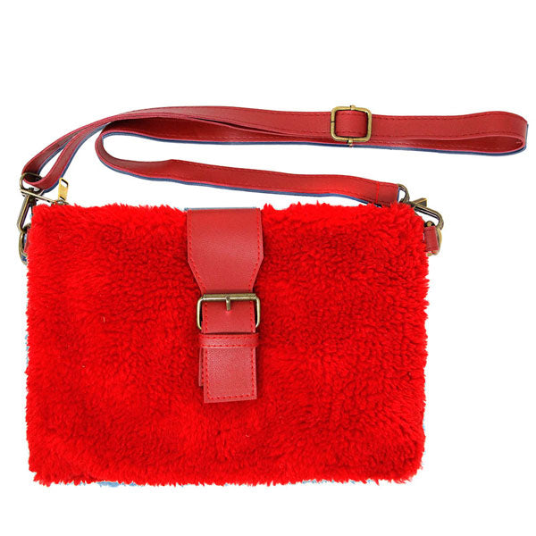 Red Fashionable Sherpa Fleece Belt Crossbody Bag, This high quality belt crossbody bag is both unique and stylish. perfect for money, credit cards, keys or coins, comes with a wristlet for easy carrying, light and simple. Look like the ultimate fashionista carrying this trendy Shimmery Sherpa Fleece Belt Crossbody Bag!