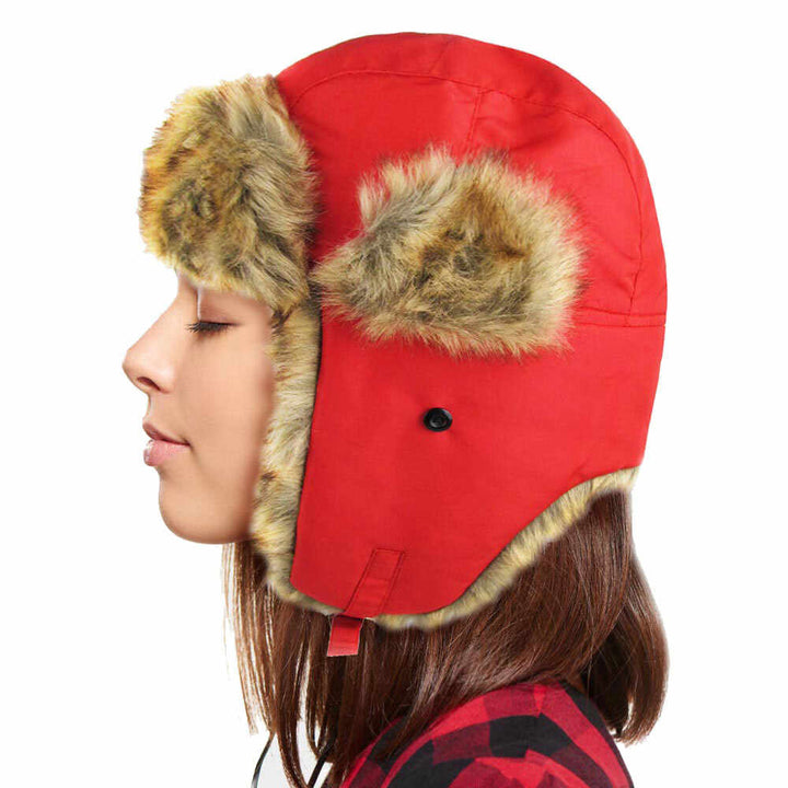 Red Faux Fur Trimmed Solid Trapper Hat Soft Faux Fur Hat Warm Fleece Lined Hat very comfortable winter hat is so soft, it’s plush Ear Flaps will keep you oh so warm, the faux fur lining keeps you toasty in the coldest weather. A cold winter must have! Perfect Gift Birthday, Christmas, Holiday, Anniversary, etc.