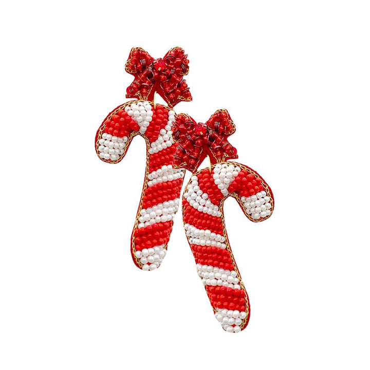 Red Felt Back Beaded Christmas Candy Cane Dangle Earrings. Beautifully crafted design adds a gorgeous glow to any outfit with Christmas, Fruits/Food theme. Get into the Christmas spirit with our gorgeous handcrafted Christmas dangle earrings, Bright design with Christmas themed colors and pattern will the perfect choice to your Christmas costumes. Ideal gift for you loved ones, girlfriend, wife, daughter, sisters, share with your family on Christmas.