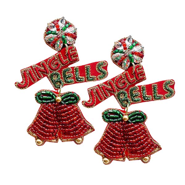 Red Felt Back Beaded Christmas Jingle Bell Dangle Earrings, Get into the Christmas spirit with these beautiful jingle Bell dangle earrings. These Christmas-themed earrings will dangle on your earlobes & bring a smile of praise to those who look at you. Perfect Gift for Birthdays, Christmas, Stocking Stuffers, Secret Santa, BFF, etc. Make your Christmas moments beautiful and unique!