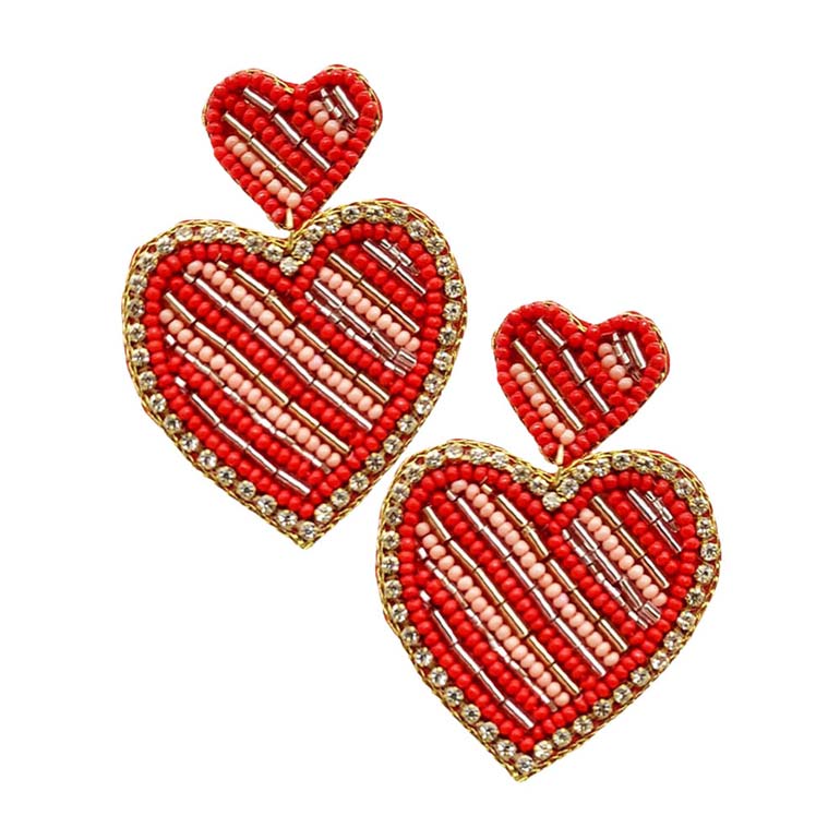 Red Felt Back Beaded Double Heart Link Dangle Earrings, Wear these gorgeous earrings to make you stand out from the crowd & show your trendy choice. The beautifully crafted design adds a gorgeous glow to any outfit. Put on a pop of color to complete your ensemble in perfect style. Perfect for adding just the right amount of shimmer & shine. Stay unique & gorgeous!