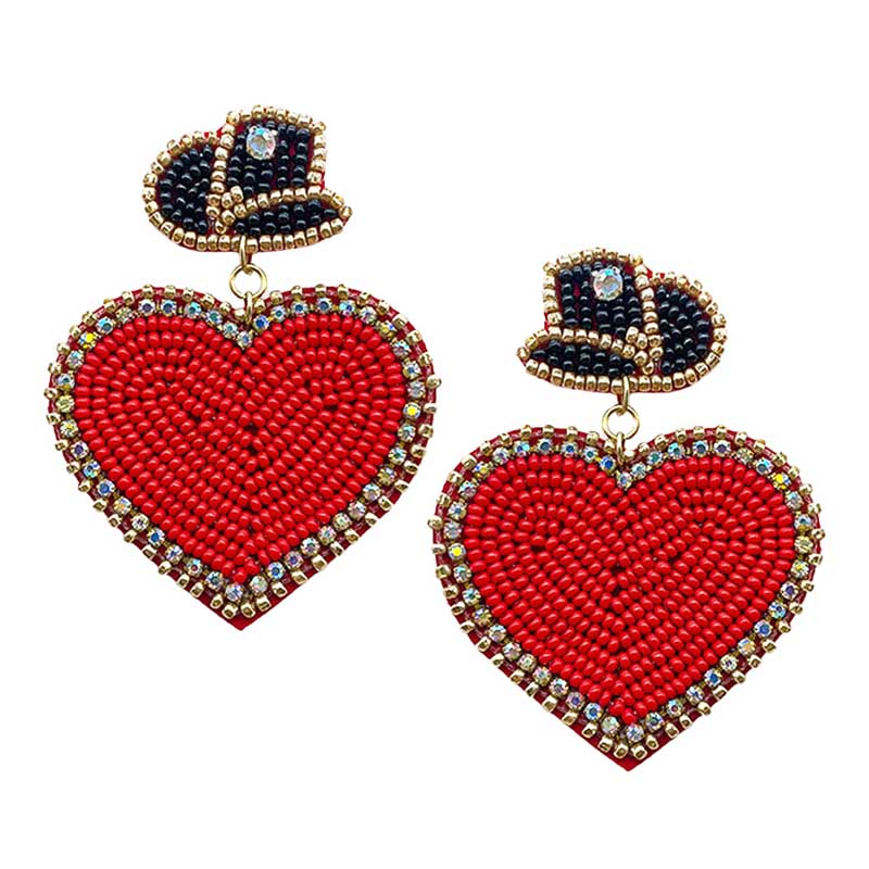 Red Felt Back Beaded Hat Heart Link Dangle Earrings, take your love for statement accessorizing to a new level of affection with these heart-dangle earrings. Accent all of your dresses with the extra fun vibrant color with these heart-dangle earrings. Wear these lovely earrings to make you stand out from the crowd & show your trendy choice this valentine. 
