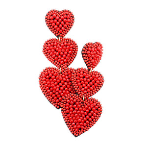Red Felt Back Beaded Triple Heart Link Dangle Earrings, put on a pop of color to complete your ensemble. Perfect for adding just the right amount of shimmer & shine and a touch of class to special events. Perfect Birthday Gift, Anniversary Gift, Mother's Day Gift, Graduation Gift.