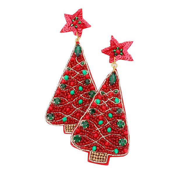 Red Felt Back Multi Beaded Christmas Tree Dangle Earrings. Celebrate the holidays properly sporting the Christmas Tree Dangle Earrings. They will dangle on your earlobes & bring a smile to those who look at you. Christmas Tree dangle super cute and fashionable, lightweight and great for all-day wear! Gifts idea for Christmas, Thanksgiving, New Year, Anniversary Gift, Mother's Day Gift, Graduation Gift, Gift, Birthday and other festive occasions.